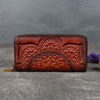 Absco Retro Genuine Leather Women Wallet Handmade Embossed Floral Phone Purse Card Holder